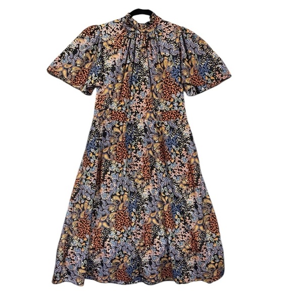 Julia Jordan Flutter Sleeve Ruffle Mock Neck Floral Paisley Midi Dress Size 16 - Picture 2 of 11